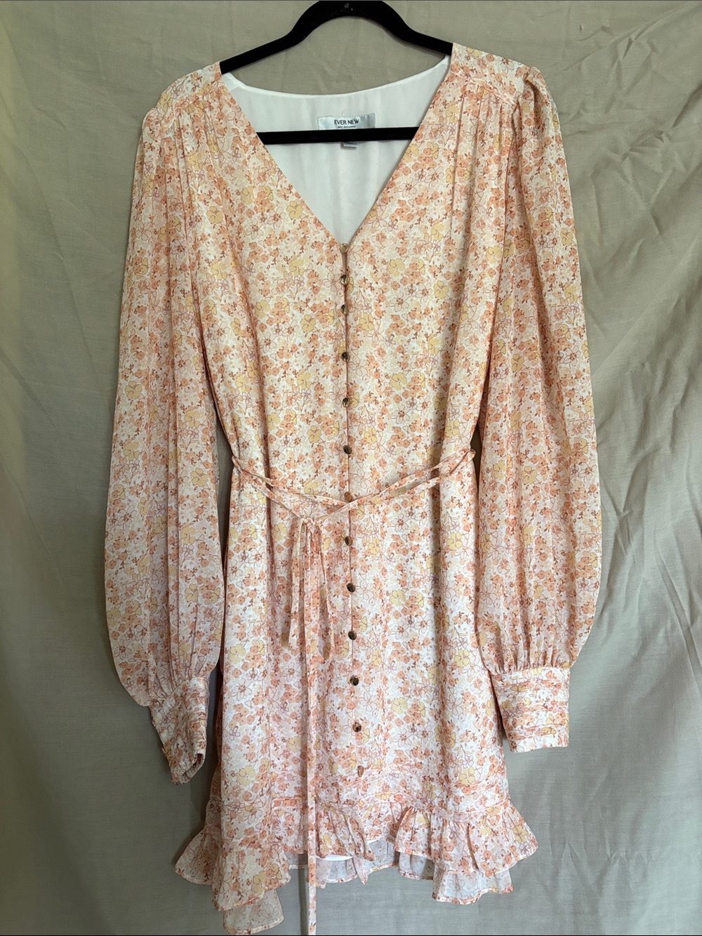Evernew Peach Floral Button-Front Mini Dress